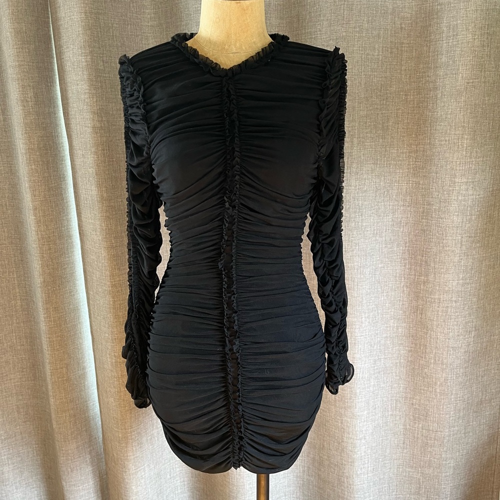 NBD - Las Olas Long Sleeve Mini Dress in Black Elegant Black Ruched Dress